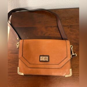 Camel Colored Leather Shoulder Bag